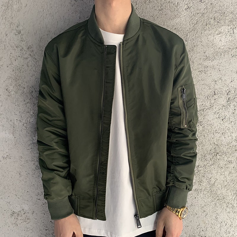Air Force Bomber Jacket Men's Spring and Autumn New Solid Color Military Green Casual Baseball Top Clothes Coat Trendy Brand - Image 3
