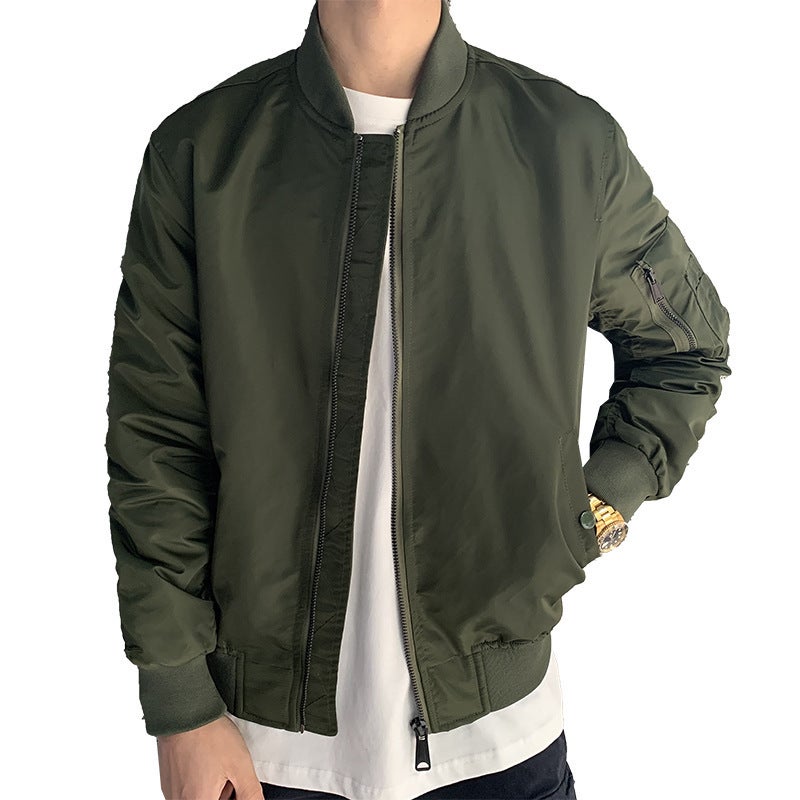 Air Force Bomber Jacket Men's Spring and Autumn New Solid Color Military Green Casual Baseball Top Clothes Coat Trendy Brand - Image 5