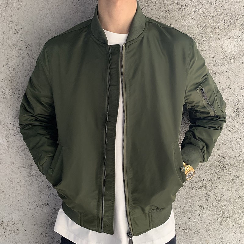 Air Force Bomber Jacket Men's Spring and Autumn New Solid Color Military Green Casual Baseball Top Clothes Coat Trendy Brand - Image 2