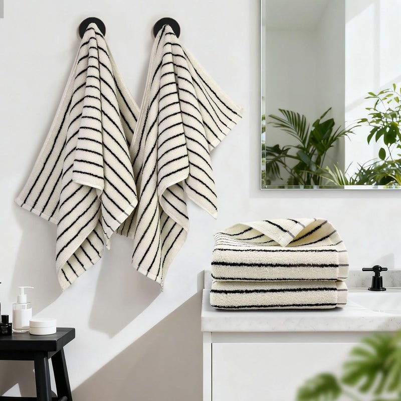 Jacquotha Hand Towels 4 Pack, Cotton Face Towels for Bathroom & Spa Days, Decorative Black Stripes for Kitchen Decor, 14â€ x 29â€ - Image 4