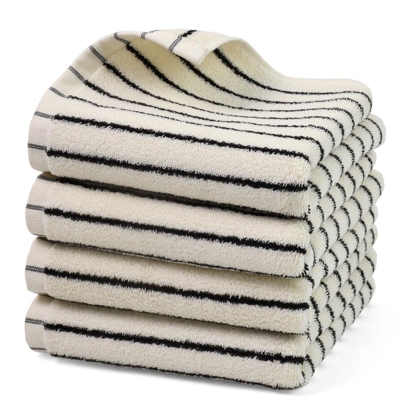Jacquotha Hand Towels 4 Pack, Cotton Face Towels for Bathroom & Spa Days, Decorative Black Stripes for Kitchen Decor, 14â€ x 29â€ - Image 1