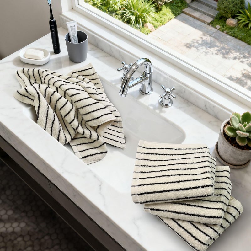 Jacquotha Hand Towels 4 Pack, Cotton Face Towels for Bathroom & Spa Days, Decorative Black Stripes for Kitchen Decor, 14â€ x 29â€ - Image 2