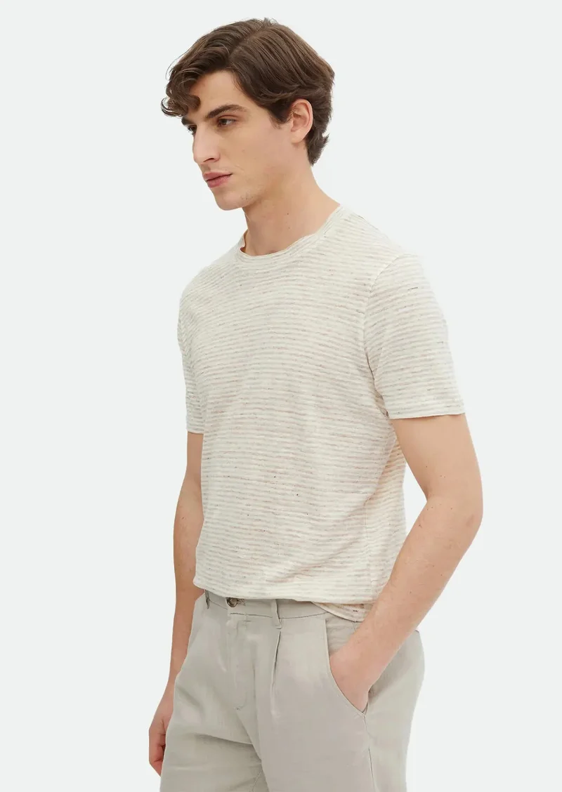 رامسي تيشيرت بيج مخطط برقبة دائرية مصنوع من الكتان بنسبة 100%