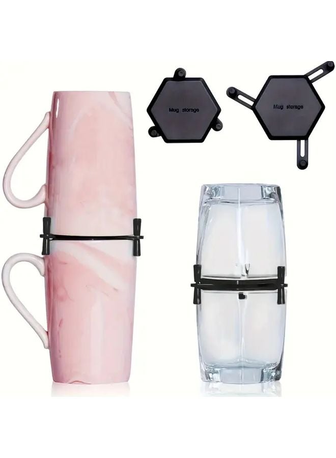 أزرق 12 حزمة قابلة للطي حامل أكواب قابل للتركيب على الحائط رف تكديس الأكواب قابل للتوسيع منظف خزانة المطبخ - Image 2