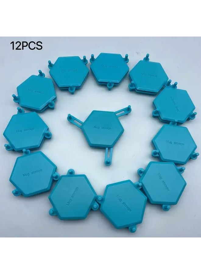 أزرق 12 حزمة قابلة للطي حامل أكواب قابل للتركيب على الحائط رف تكديس الأكواب قابل للتوسيع منظف خزانة المطبخ - Image 1