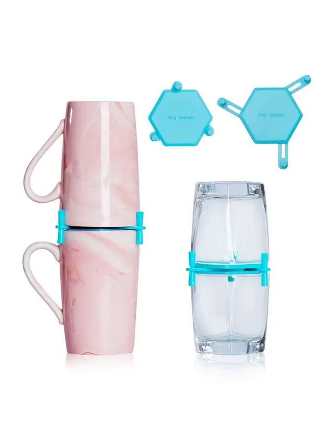 أزرق 12 حزمة قابلة للطي حامل أكواب قابل للتركيب على الحائط رف تكديس الأكواب قابل للتوسيع منظف خزانة المطبخ - Image 3