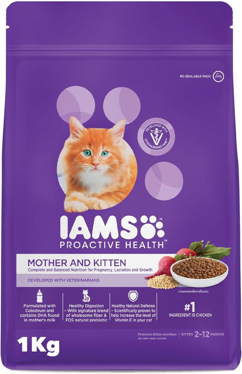 IAMS Proactive Health Mother & Kitten Dry Premium Cat Food With Chicken, 1 kg - Image 1