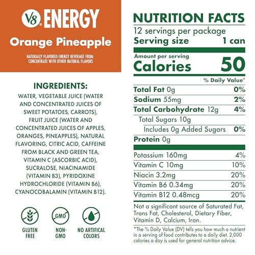 V8 Energy Orange Pineapple Energy Drink 8 fl oz Can 12 Pack - Image 5