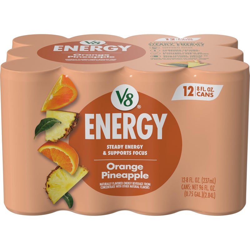 V8 Energy Orange Pineapple Energy Drink 8 fl oz Can 12 Pack - Image 2