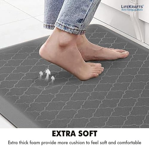 LifeKrafts Anti Fatigue Floor Mat Thick Perfect Kitchen Mat, Standing Desk Mat. Comfort at Home, Office, Garage 52x122x1.8 cms (Grey-Design) - Image 3