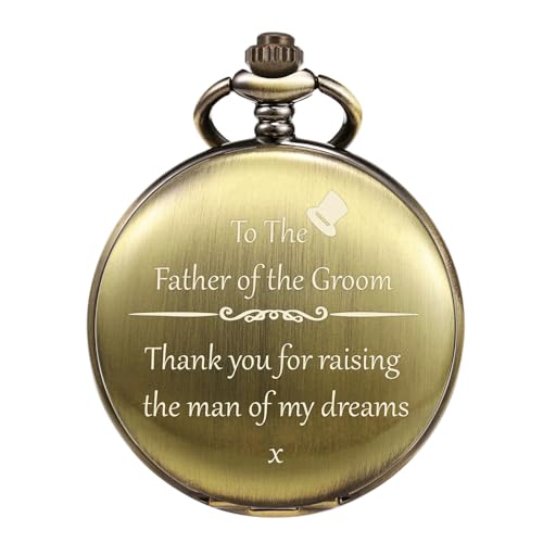 TREEWETO Mens Engraved Pocket Watch Father of The Groom Gifts from Bride - to Dad of Groom Pocket Watches Wedding Gift for Father in Law, Bronze - Image 1