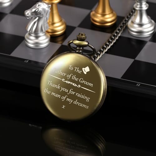 TREEWETO Mens Engraved Pocket Watch Father of The Groom Gifts from Bride - to Dad of Groom Pocket Watches Wedding Gift for Father in Law, Bronze - Image 5