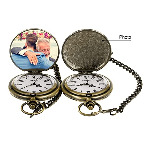 TREEWETO Mens Engraved Pocket Watch Father of The Groom Gifts from Bride - to Dad of Groom Pocket Watches Wedding Gift for Father in Law, Bronze - Image 4