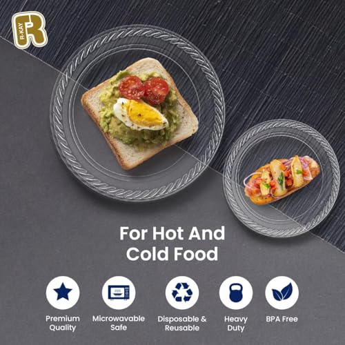 R-kay 200 Pack, 6 Inch Clear Plastic Plates - Heavy Duty Small Dessert Plates - Microwavable Small Appetizer Plates - Image 3