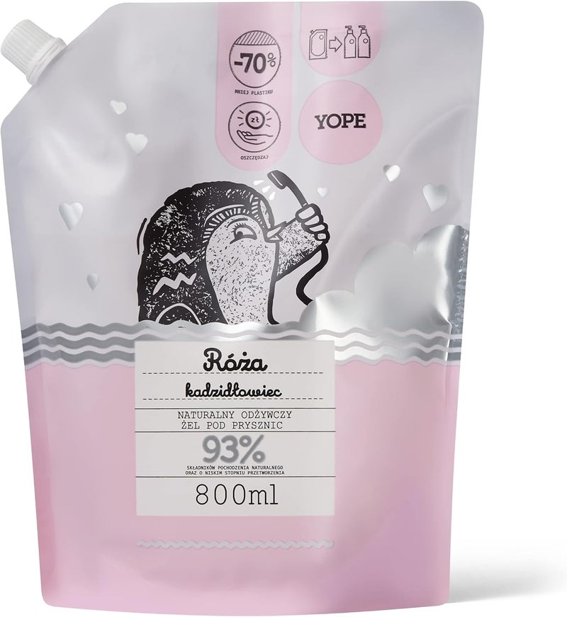 YOPE REFILL SHOWER GEL GENTLE NEUTRAL PH 98 INGREDIENTS OF NATURAL ORIGIN VEGAN SCENT ROSE BOSWELLIA 800ml