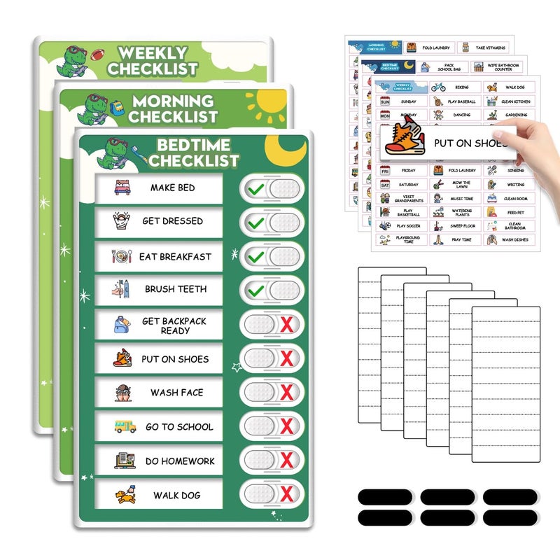 Boxveria 3 in 1 Upgraded Slider BedtimeMorningWeekly Routine Chart for Kids Magnetic Chore Chart for Kids with Cute Chore Stickers Cute Visual Schedule for Kid - Image 2