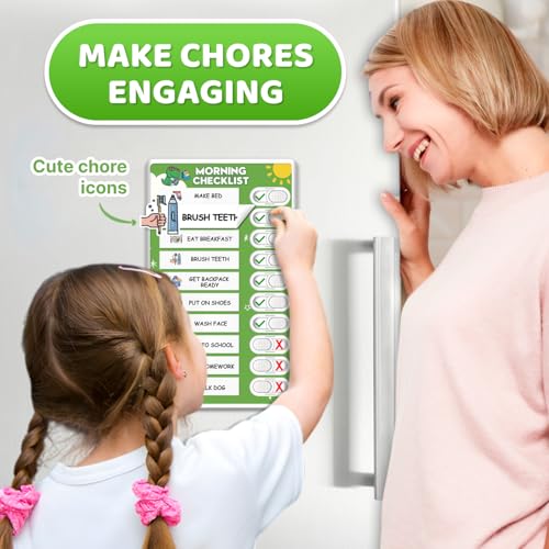 Boxveria 3 in 1 Upgraded Slider BedtimeMorningWeekly Routine Chart for Kids Magnetic Chore Chart for Kids with Cute Chore Stickers Cute Visual Schedule for Kid - Image 3