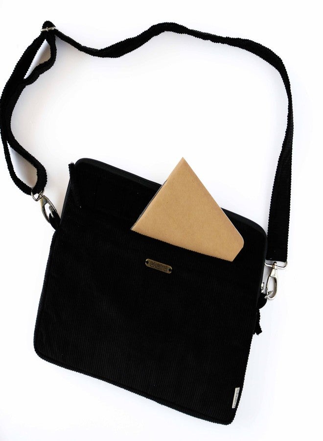 Ekatra Corduroy Laptop Bag for 14 Inch | Handmade Padded Cotton Corduroy Sleeve with Strap & Zipper Pocket | Black - Image 3