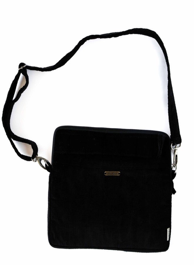 Ekatra Corduroy Laptop Bag for 14 Inch | Handmade Padded Cotton Corduroy Sleeve with Strap & Zipper Pocket | Black - Image 1