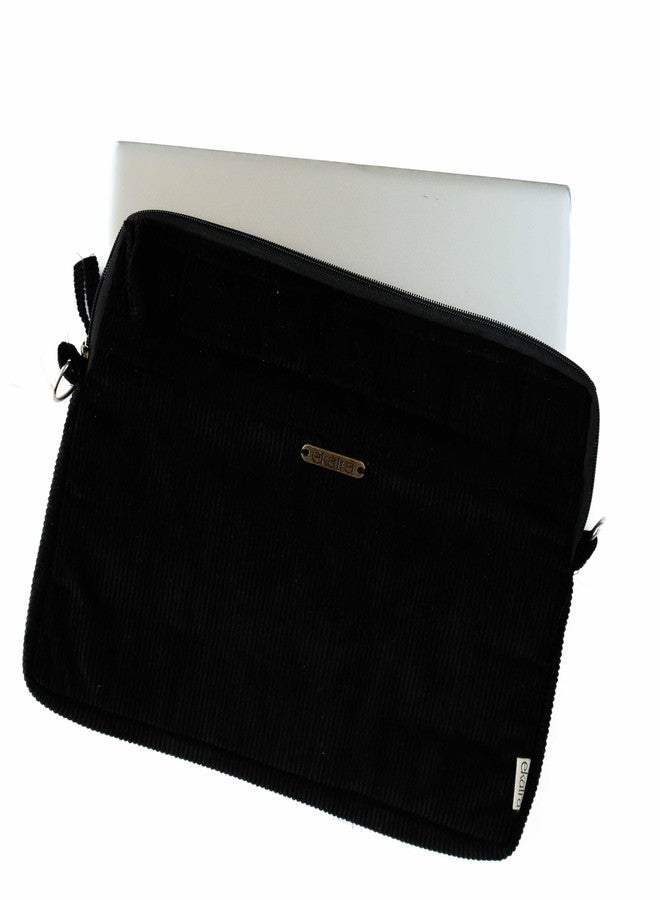 Ekatra Corduroy Laptop Bag for 14 Inch | Handmade Padded Cotton Corduroy Sleeve with Strap & Zipper Pocket | Black - Image 4