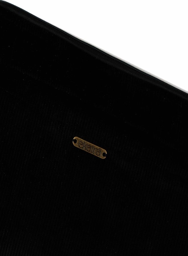 Ekatra Corduroy Laptop Bag for 14 Inch | Handmade Padded Cotton Corduroy Sleeve with Strap & Zipper Pocket | Black - Image 2