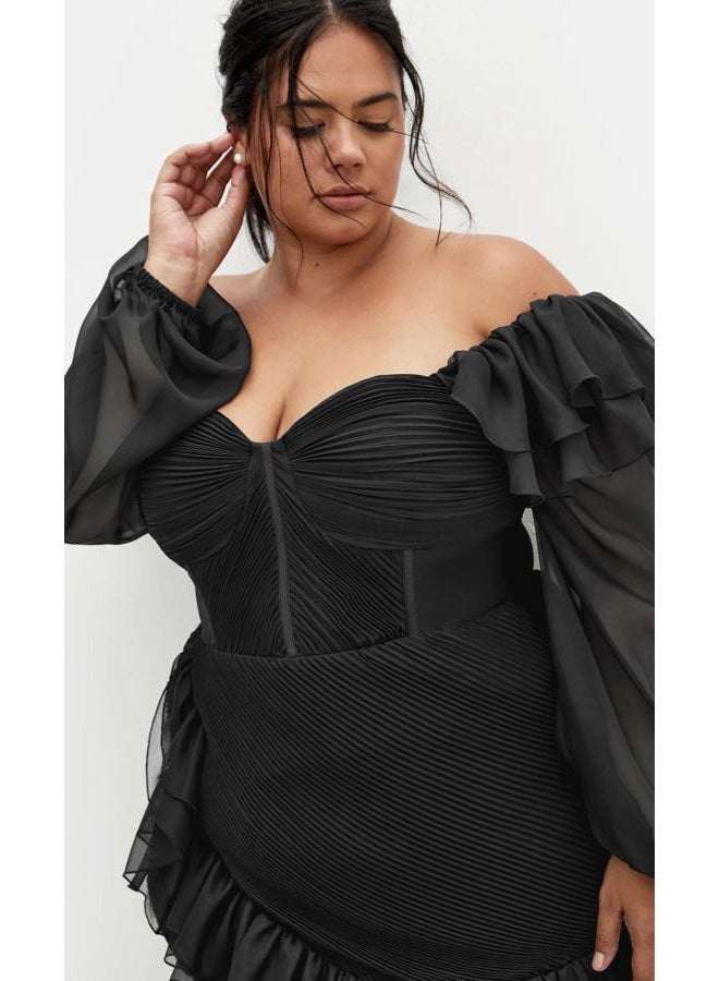 city chic فستان سيتي شيك بلس سايز كريستا باللون الأسود، مقاس 16 - Image 3