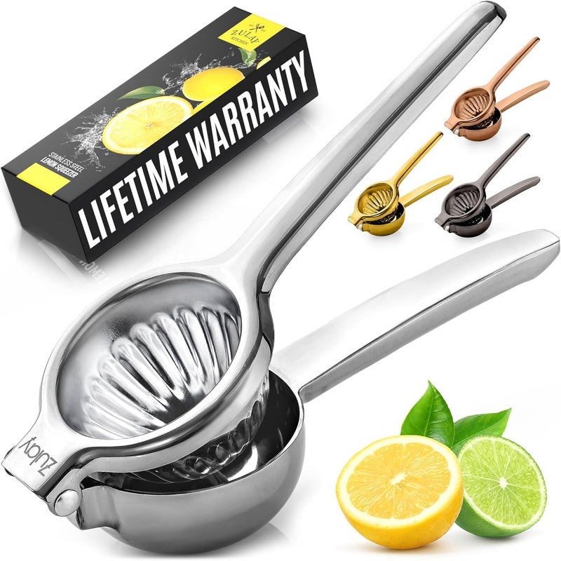 Zulay Kitchen Lemon Squeezer Stainless Steel with Premium Quality Heavy Duty Solid Metal Squeezer Bowl - Large Manual Citrus Press Juicer and Lime Squeezer Stainless Steel - Silver - Image 1