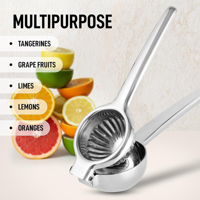 Zulay Kitchen Lemon Squeezer Stainless Steel with Premium Quality Heavy Duty Solid Metal Squeezer Bowl - Large Manual Citrus Press Juicer and Lime Squeezer Stainless Steel - Silver - Image 5