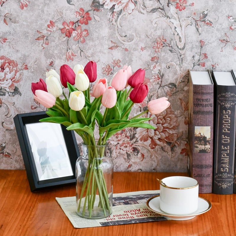 Mandy's Artificial Tulips 20 Stems Shades of Pink PU Faux Flowers for Valentine's Day and Easter Decorations Wedding Home Decor 13.5 Inch - Image 5