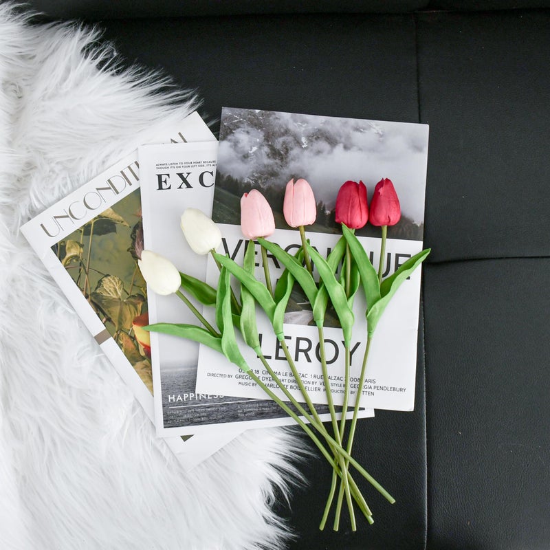 Mandy's Artificial Tulips 20 Stems Shades of Pink PU Faux Flowers for Valentine's Day and Easter Decorations Wedding Home Decor 13.5 Inch - Image 4