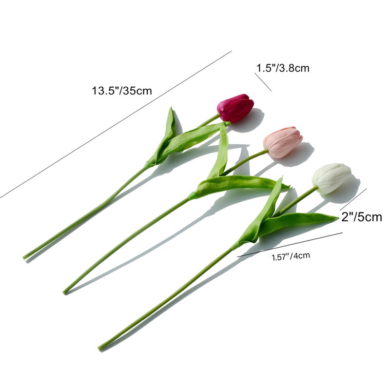 Mandy's Artificial Tulips 20 Stems Shades of Pink PU Faux Flowers for Valentine's Day and Easter Decorations Wedding Home Decor 13.5 Inch - Image 2