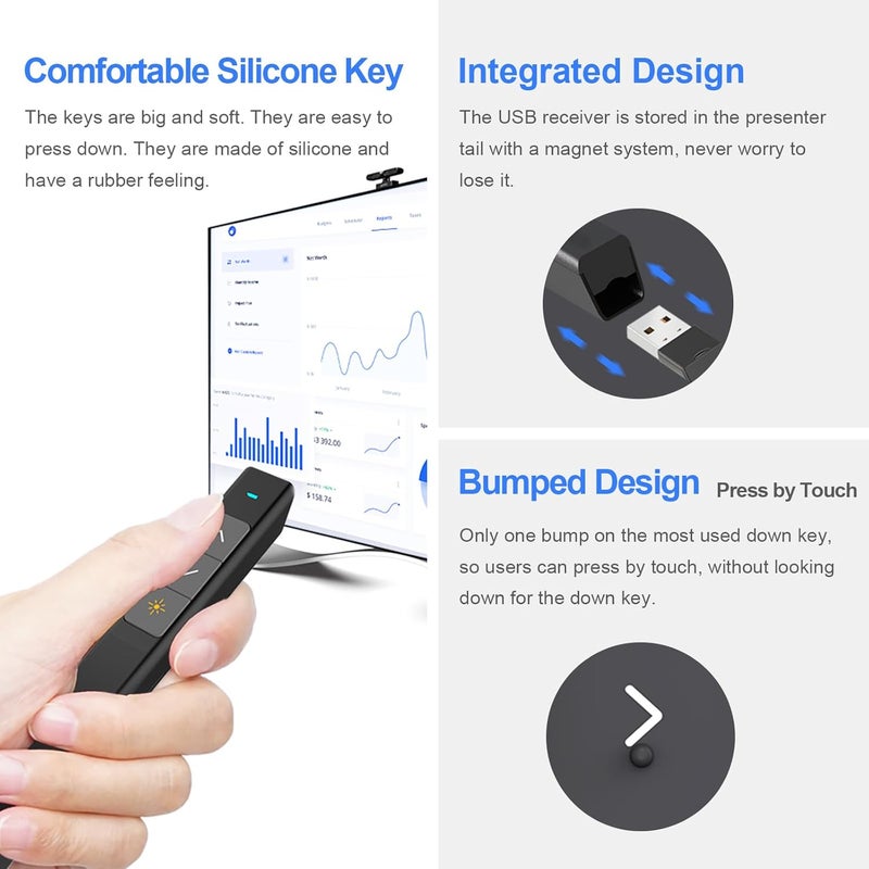 Norwii KNORVAY N26 Laser Pointer, RF 2.4GHz Wireless Presenter Pointer PowerPoint Clicker for Presentation with Protective Pouch (Black) - Image 4