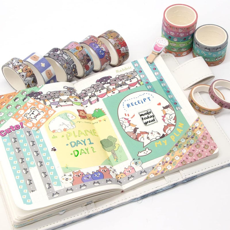 WAPETASHI Cute Washi Tape Set - 24 Rolls Kawaii Animals Gold Foil Decorative Adhesive Tape - Image 5