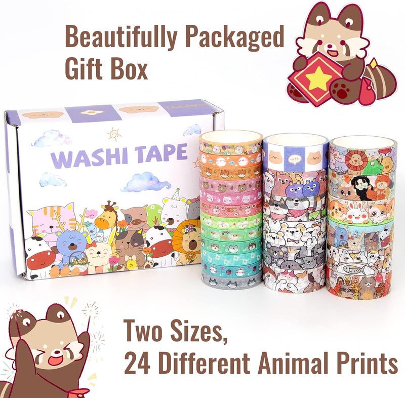 WAPETASHI Cute Washi Tape Set - 24 Rolls Kawaii Animals Gold Foil Decorative Adhesive Tape - Image 2