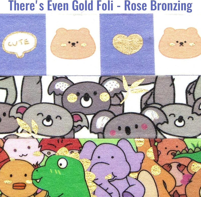 WAPETASHI Cute Washi Tape Set - 24 Rolls Kawaii Animals Gold Foil Decorative Adhesive Tape - Image 3