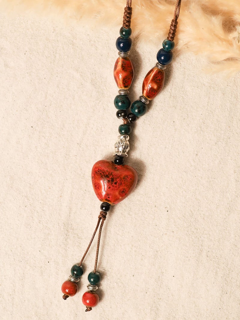 MINACHI Boho Hippie Colorful Ceramic Red Heart Bead Strand Necklace for Women Bohemian Jewelry Gift - Image 2