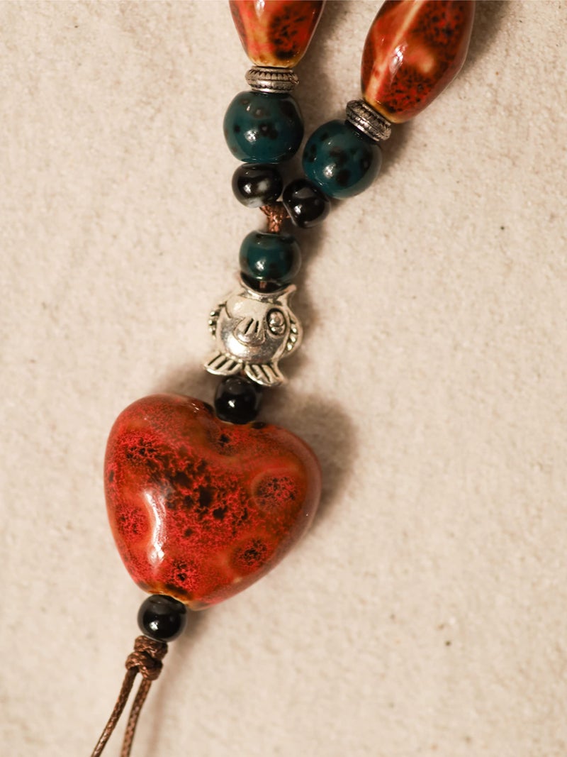 MINACHI Boho Hippie Colorful Ceramic Red Heart Bead Strand Necklace for Women Bohemian Jewelry Gift - Image 4