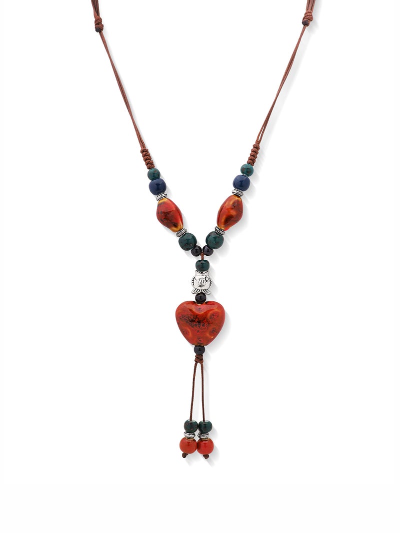 MINACHI Boho Hippie Colorful Ceramic Red Heart Bead Strand Necklace for Women Bohemian Jewelry Gift - Image 1