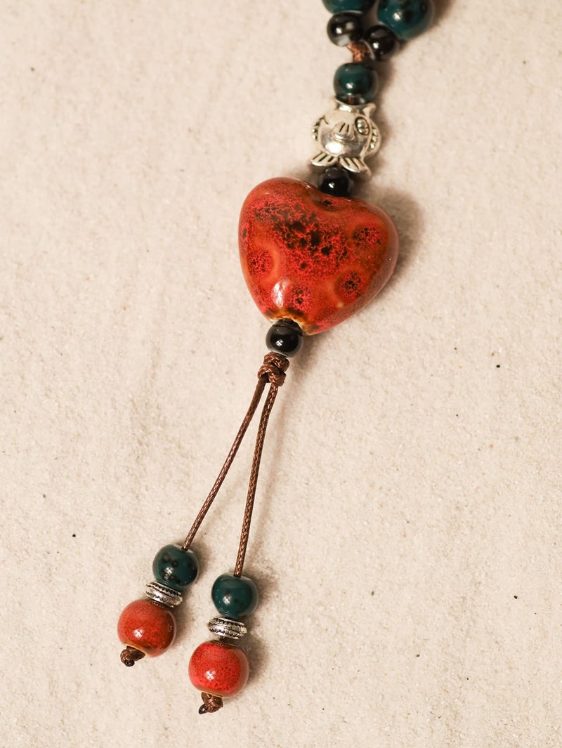 MINACHI Boho Hippie Colorful Ceramic Red Heart Bead Strand Necklace for Women Bohemian Jewelry Gift - Image 5
