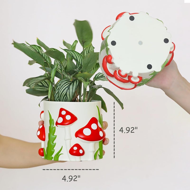 GUGUGO أصص فطر ملونة، أصيص قوس قزح لطيف وفريد مع تصريف المياه، أواني زهور عتيقة ورجعية للنباتات الداخلية، أصيص زراعة عصاري انتقائي لديكور المنزل البوهو العصري (C، 5 بوصة) - Image 3