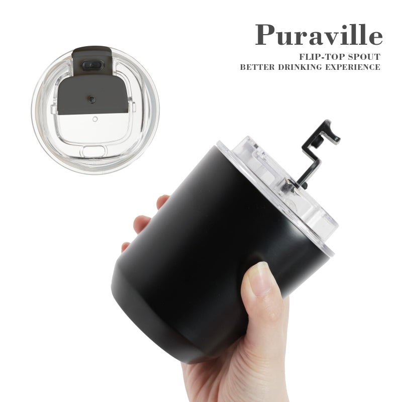 Puraville Insulated Tumblers with Lid  10 oz Travel Coffee Mug Stainless Steel Vacuum Thermos Cup  10/14 oz Leak Proof Reusable Double Walled Coffee Tumbler for Iced and Hot Drinks Black - Image 5