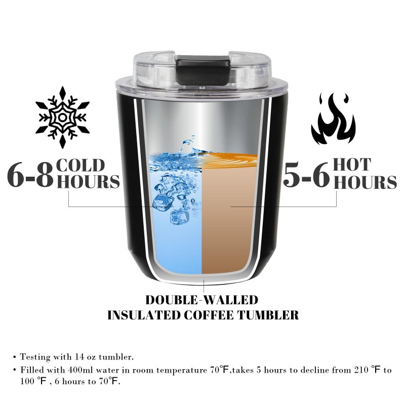 Puraville Insulated Tumblers with Lid  10 oz Travel Coffee Mug Stainless Steel Vacuum Thermos Cup  10/14 oz Leak Proof Reusable Double Walled Coffee Tumbler for Iced and Hot Drinks Black - Image 3