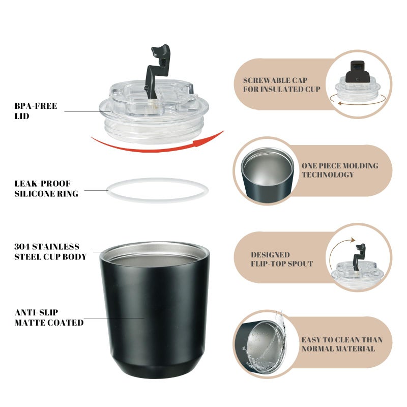 Puraville Insulated Tumblers with Lid  10 oz Travel Coffee Mug Stainless Steel Vacuum Thermos Cup  10/14 oz Leak Proof Reusable Double Walled Coffee Tumbler for Iced and Hot Drinks Black - Image 4