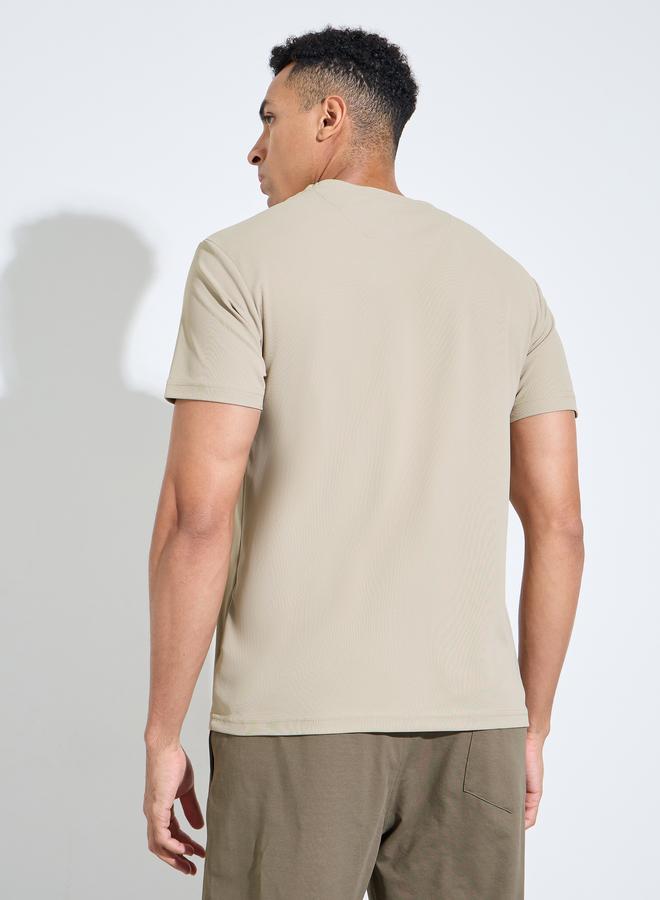 Styli Beige Solid Round Neck Short Sleeves Regular Fit Active T-Shirt - Image 4