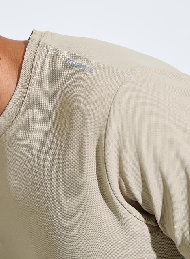 Styli Beige Solid Round Neck Short Sleeves Regular Fit Active T-Shirt - Image 3