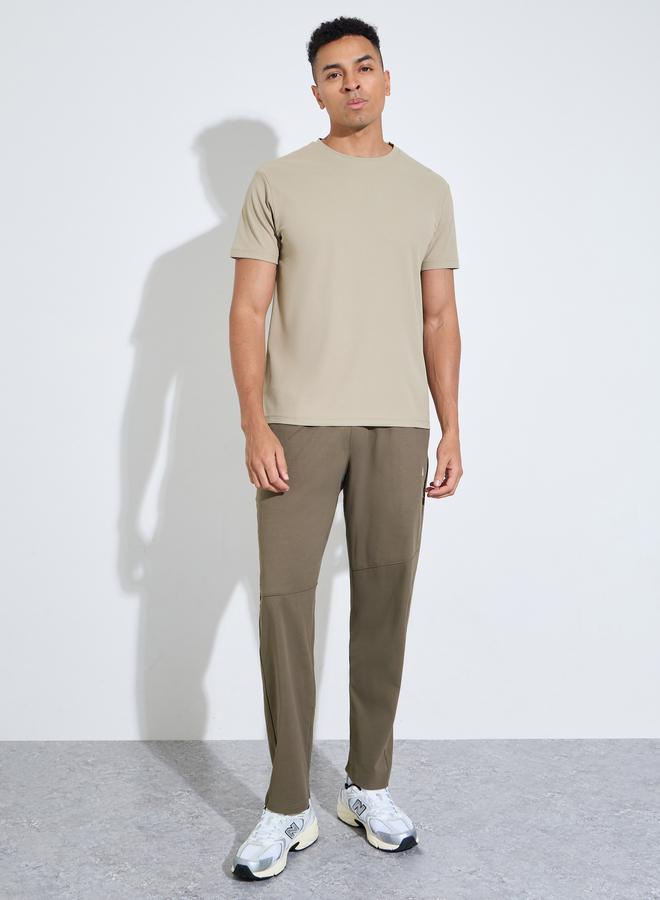 Styli Beige Solid Round Neck Short Sleeves Regular Fit Active T-Shirt - Image 2