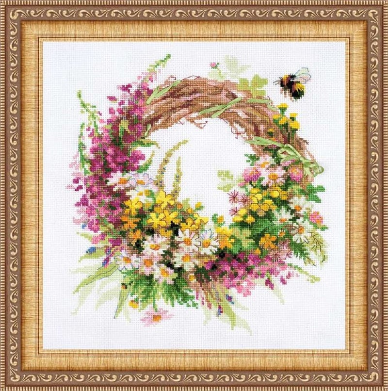 RIOLIS Wreath with Fireweed 1456 Floral Cross Stitch Kits 11x11 Cross Stitch Kits for Beginners Advanced Crossstitching Kits Adult Counted Stitching Kits Flowers Embroidery Kit
