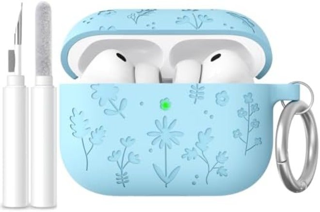 AhaStyle AirPods Pro 3 Case Cover (2025) Flower Engraved Cute Silicone AirPods Pro 3rd Generation Case Full Body Shockproof Cover Skin for Apple AirPods Pro 3rd Gen with Cleaning Kit for Women Girls - Image 1