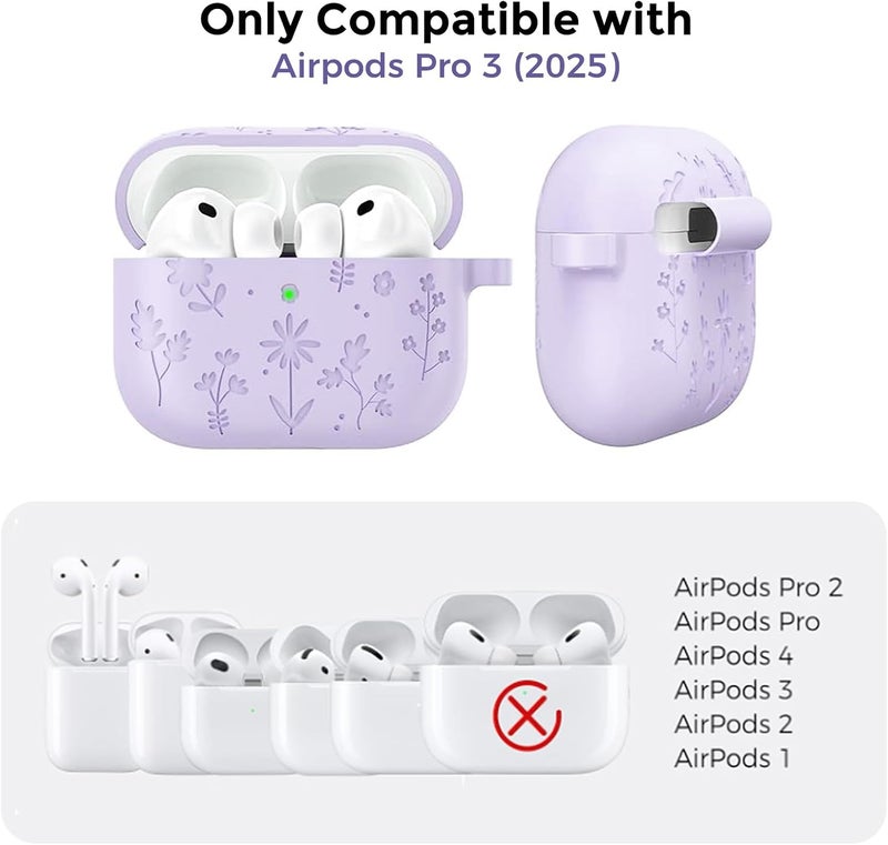 AhaStyle AirPods Pro 3 Case Cover (2025) Flower Engraved Cute Silicone AirPods Pro 3rd Generation Case Full Body Shockproof Cover Skin for Apple AirPods Pro 3rd Gen with Cleaning Kit for Women Girls - Image 3