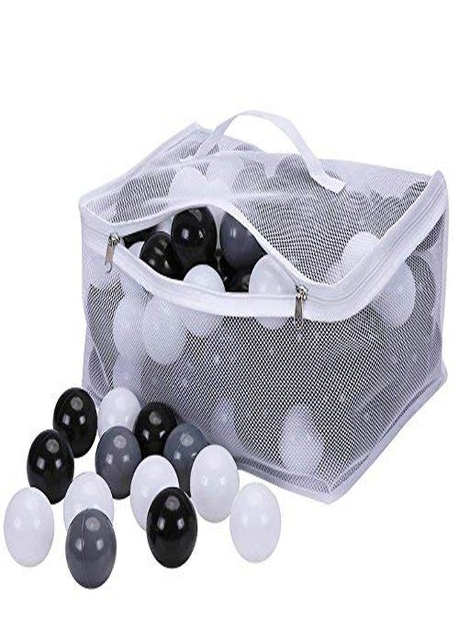 PlayMaty 100 Pieces Colorful Pit Balls Plastic Phthalate Free BPA Free Ocean Ball Crush Proof Stress Balls for Toddlers and Kids Playhouse Ball Pool Pit Accessories 2.2 Inches White Black Grey - Image 2